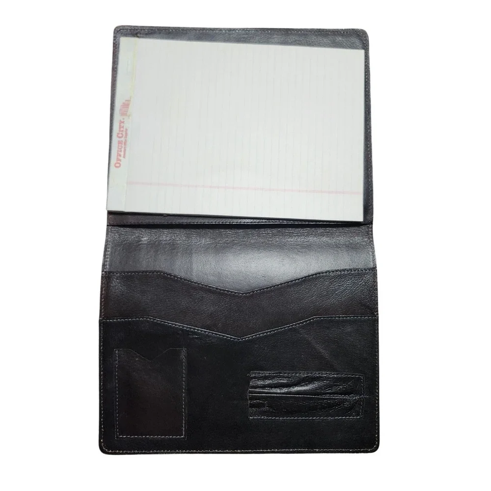 Vintage Tooled Leather Portfolio Brown Geometric Professional Document Organizer